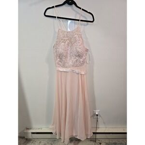 Blush Pink Lace Chiffon Formal Dress Maxi Gown‎ Women's XL